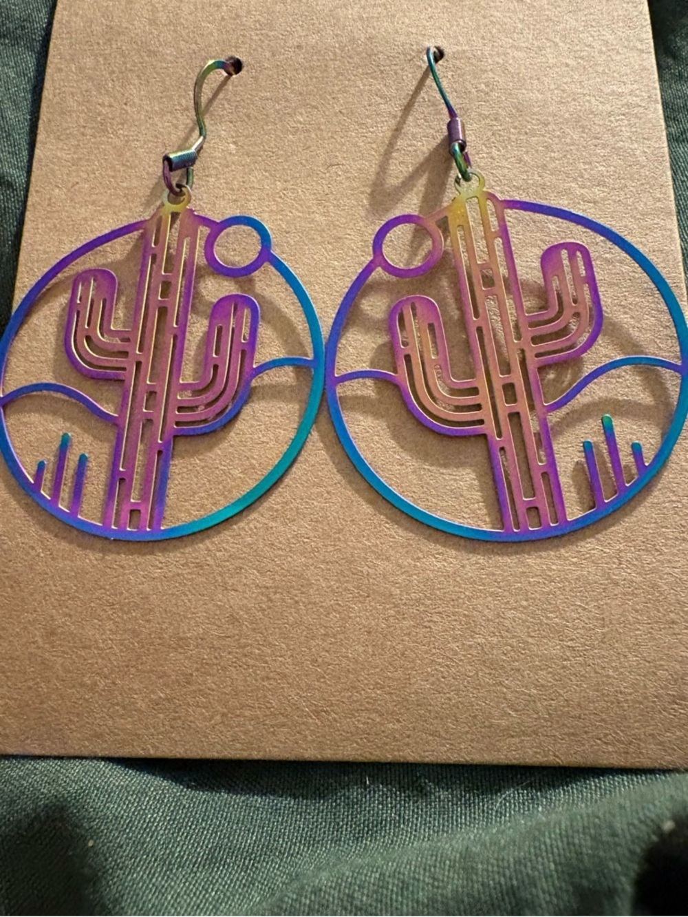 Cactus Cutout Hoop Earrings - Iridescent Purple & Teal